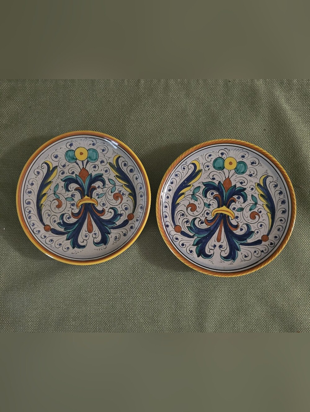 Deruta Hand-Painted Ceramic Decorative Plates. Made In ITALY Yellow, Blue, Green